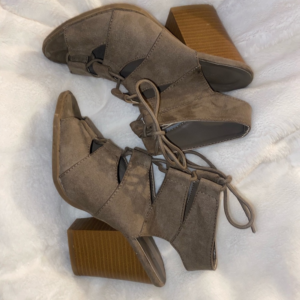 Lace up heel sandal booties